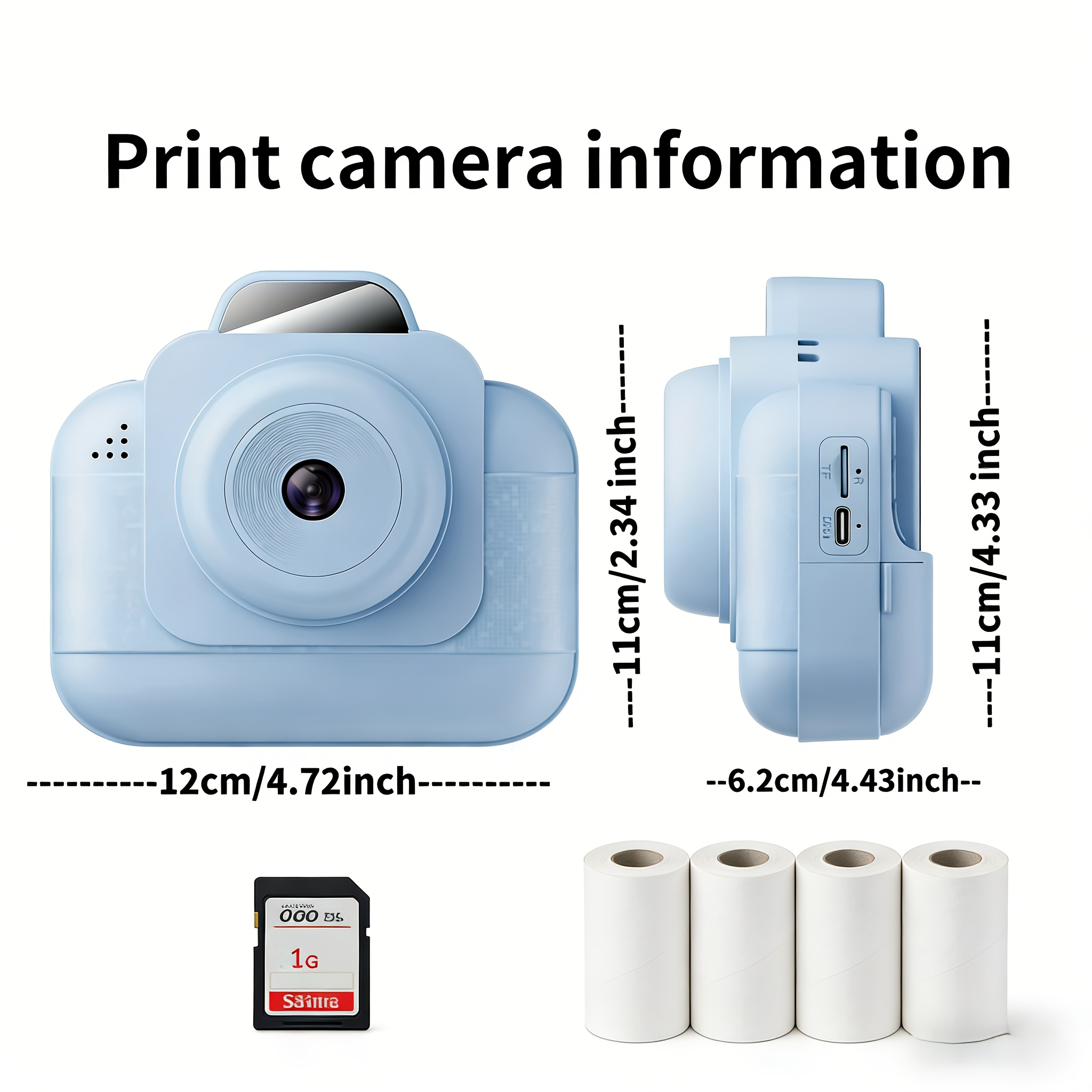 Printer Paper - ポータブルフォトプリンター（ブルー）充電式バッテリーと4ロールの感熱紙/1gカード付き/インスタント写真印刷