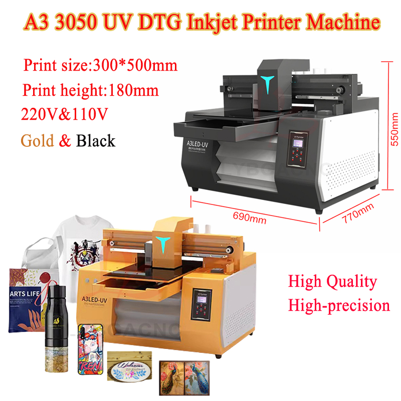 Photo Printer - LYBGA UV DTGインクジェットプリンターマシン ゴールド＆ブラック 高精度A3 3050