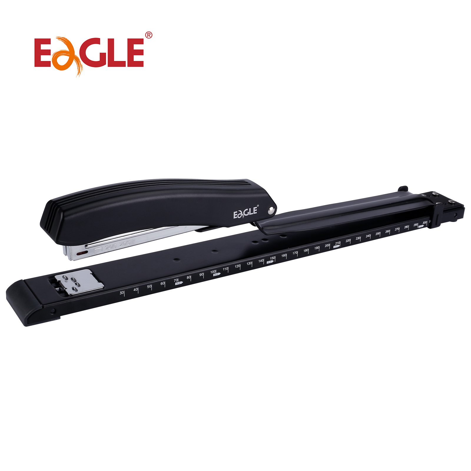 Stapler Heavy Duty - Eagle ロングアームホッチキス、内蔵定規と調整可能な用紙ガイド、回転可能なアンビル、学校およびオフィスの製本用品付き