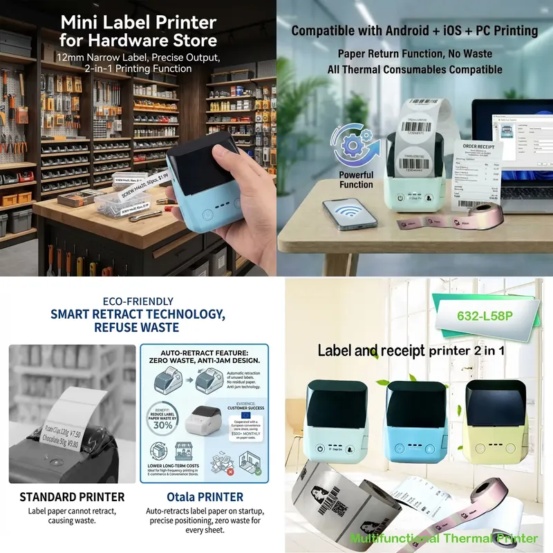 ミニ58mmレシートサーマルポータブルインボイスバーコードP - Label Printer のレビューと価格